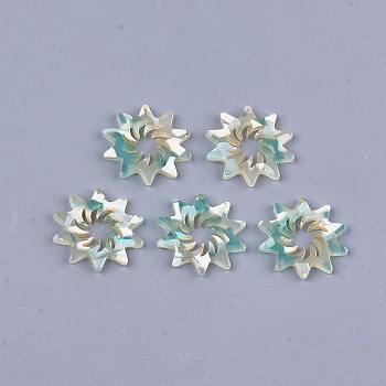Cellulose Acetate(Resin) Pendants, Flower, Pale Turquoise, 26.5x26.5x3mm, Hole: 0.9mm
