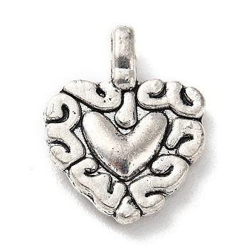 Tibetan Style Alloy Pendants, Heart, Antique Silver, 17x13x3.5mm, Hole: 1.5mm, about 362pcs/500g