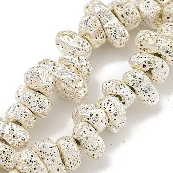 Electroplated Natural Lava Rock Beads Strands, Chip, Silver Plated, 3~4x6~11x4~6mm, Hole: 1mm, about 107~111pcs/strand, 15.35~15.75''(39~40cm)