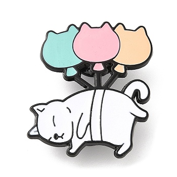Cat Theme Alloy Enamel Brooch, Pin for Backpack Clothes, Balloon, 30.5x28x1.5mm
