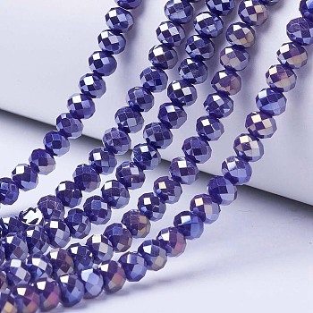 Electroplate Glass Beads Strands, Opaque Solid Color, AB Color Plated, Faceted, Rondelle, Mauve, 2.5x2mm, Hole: 0.4mm, about 150~170pcs/strand, 11 inch(27.5cm)