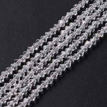Imitation Austrian Crystal 5301 Bicone Beads, Faceted Glass Beads Strands, Clear, 2x3mm, Hole: 0.5mm, about 145~150pcs/strand, 41.5~42cm