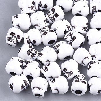 Craft Style Acrylic Beads, Skull, White, 10x9x10mm, Hole: 3.5~4mm, about 800pcs/500g