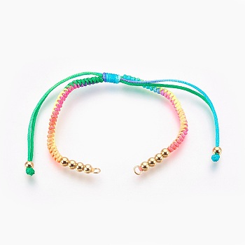 Nylon Cord Bracelet Making, with Brass Findings, Golden, Colorful, 5-1/2 inch(14cm)~11-3/8 inch(29cm), Hole: 2.5mm