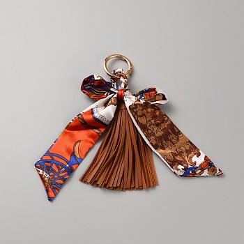 PU Leather & Seltin Cloth & Golden Alloy Pendants Decorationg, Bowknot, Sienna, 170~180x90~100mm