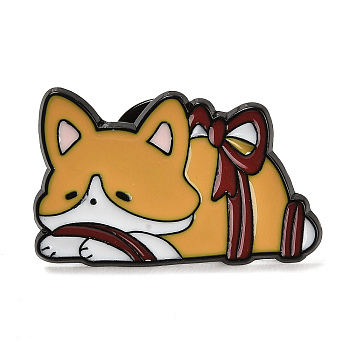 Animal Wrapped in Red Ribbon Alloy Enamel Pins Brooch, for Backpack Clothes, Dog, 17x27.5x1.5mm