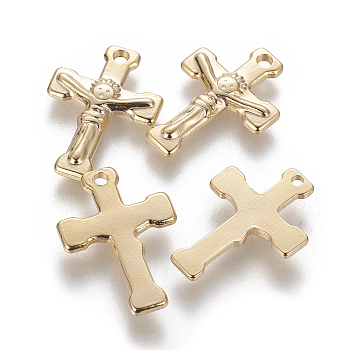 304 Stainless Steel Pendants, For Easter, Crucifix Cross, Golden, 20x14x2.5mm, Hole: 1.4mm