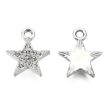 Platinum Plated Alloy Charms, with Rhinestones, Cadmium Free & Lead Free, Star, Crystal, 14.5x12x2.5mm, Hole: 1.8mm