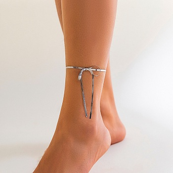 Bowknot Alloy Snake Chain Anklets, Platinum, 10-7/8 inch(27.7cm)