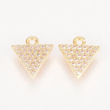 Brass Micro Pave Cubic Zirconia Charms, Triangle, Clear, Nickel Free, Real 18K Gold Plated, 10x9x2mm, Hole: 1mm