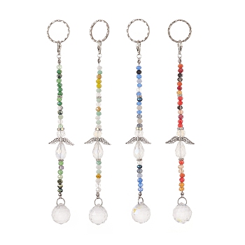 Angel & Teardrop Clear Glass Suncatchers, with Colorful Glass Bead, Wall Pendant Hanging Ornament for Home Garden Decoration, Mixed Color, 21.4cm