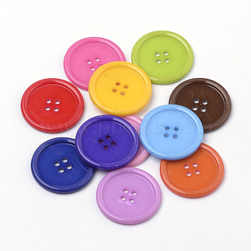 4-Hole Acrylic Buttons, Flat Round, Mixed Color, 38x4mm, Hole: 3mm(X-BUTT-Q037-01)