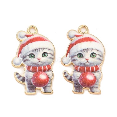 Golden Red Cat Shape Alloy+Enamel Pendants