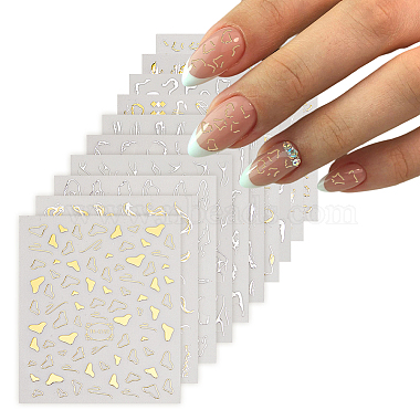 10 Sheets 10 Style Gold Stamping Wave French French Tips Nail Stickers(MRMJ-HY0002-33)-3