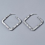 Spray Painted CCB Plastic Stud Earrings, Half Hoop Earrings, Rhombus, Silver, White, 54.5x4.5mm, Pin: 0.7mm(EJEW-Q020-001A)