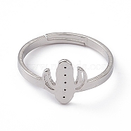 201 Stainless Steel Cactus Adjustable Ring for Women, Stainless Steel Color, US Size 6 1/4(16.7mm)(RJEW-K238-03P)