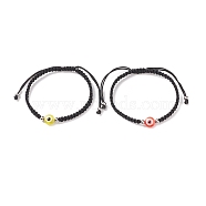 Resin Evil Eye Braided Bead Bracelet, Black Adjustable Bracelet for Women, Mixed Color, Inner Diameter: 2~3-1/2 inch(5.2~8.75cm)(BJEW-JB08426-01)