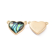 Brass Connector Charms, with Paua Shell, Heart Links, Real 18K Gold Plated, 14x10x2.8mm, Hole: 1mm(KK-E068-VC144)