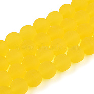 Transparent Glass Beads Strands, Frosted, Round, Gold, 9.5~10mm, Hole: 1.5mm, about 41~42pcs/strand, 14.88~15.12 inch(37.8~38.4cm)(GLAA-T032-T10mm-MD11)