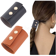 2Pcs 2 Colors PU Leather Foldable Ponytail Holder Hair Cuff, Ponytail Wrap Hair Glove, Hair Wraps for Ponytails, Hair Accessorie for Women, Mixed Color, 60x130x1.5~10mm, 1pc/color(OHAR-OC0001-05B)