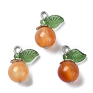 Natural Carnelian Fruit Pendants, Apple Charms with Stainless Steel Color Tone 304 Stainless Steel Loops, 16x16x8~8.3mm, Hole: 1.6mm(PALLOY-TA00077-03)