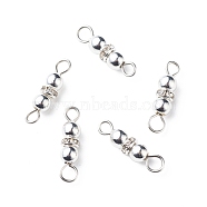 Electroplate Non-magnetic Synthetic Hematite Connector Charms, with Brass Crystal Rhinestone and Stainless Steel Color Tone 304 Stainless Steel Loops, Round, 17.5x4.5mm, Hole: 2mm and 3mm(PALLOY-JF01897)