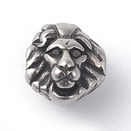 316 Surgical Stainless Steel Beads, Lion Head, Antique Silver, 9.5x9x9mm, Hole: 1.8mm(STAS-F190-15AS)