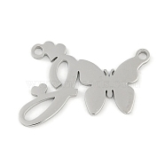 Non-Tarnish 304 Stainless Steel Pendants, Letter & Butterfly Charms, Letter J, 14x21x0.9mm, Hole: 1.2mm(STAS-L279-002P-J)