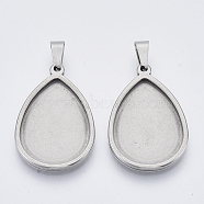 201 Stainless Steel Pendant Cabochon Settings, Plain Edge Bezel Cups, Teardrop, Stainless Steel Color, Tray: 25x18mm, 31.5x21x2.2mm, Hole: 3x6mm(STAS-R101-01)