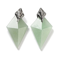 Natural Green Aventurine Pendants, Faceted Kite Charms with Antique Silver Plated Brass Findings, 46.5x24x11mm, Hole: 4.5mm(G-K338-10AS-02)