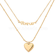 Stainless Steel Double Layer Necklaces, Forever Heart Pendant Necklace, Golden, 16.54 inch(42cm)(KA9286-4)