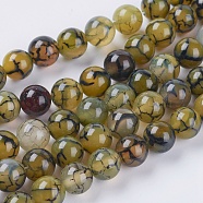 Natural Dragon Veins Agate Beads Strands, Dyed, Round, Olive, 8mm, Hole: 1mm(G-G515-8mm-02B)