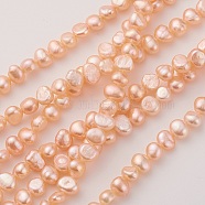 Natural Cultured Freshwater Pearl Beads Strands, Nugget, Light Salmon, 6~8x4.5~5.5mm, Hole: 0.5mm, about 61~64pcs/strand, 34.5cm(PEAR-G007-04A)