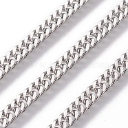 304 Stainless Steel Cuban Link Chains, Chunky Curb Chains, with Spool, Unwelded, Stainless Steel Color, 4.5x1.8mm, Link: 7x4.5x0.8mm, about 32.8 Feet(10m)/roll(CHS-E018-13P)