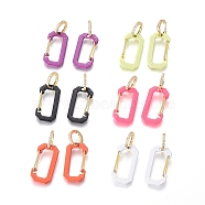 Golden Plated Brass Cubic Zirconia Hoop Earrings, with Spray Painted Alloy Keychain Clasps Pendants, Rectangle, Mixed Color, 40mm(EJEW-G262-02G)