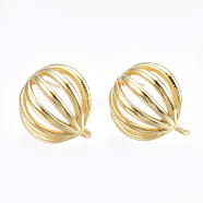Brass Stud Earring Findings, with Loop, Real 18K Gold Plated, 15x13.5mm, Hole: 2.5mm, Pin: 0.7mm(KK-S348-218)
