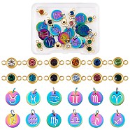 DIY Jewelry Making Finding Kit, Including 201 Stainless Steel Flat Round with Constellation Charms, 304 Stainless Steel Rhinestone Links Connectors, Mixed Color, 24Pcs/box(DIY-SZ0009-09)