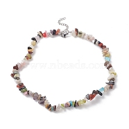 Mixed Gemstone Chips Beads Necklaces, with 304 Stainless Steel Chain Extender, 0.20~0.51 inch(0.5~1.3cm), 15.24''(38.7cm)(NJEW-JN04275-03)