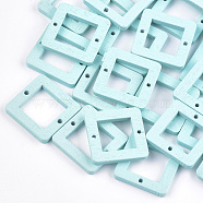 Painted Poplar Wood Links, Square, Pale Turquoise, 23x23x3mm, Hole: 1.4mm(WOOD-S045-070E)