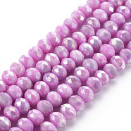 Opaque Baking Painted Glass Beads Strands, Imitation Stones, Faceted, AB Color Plated, Rondelle, Violet, 8x6mm, Hole: 1.2mm, about 63~64pcs/strand, 15.87 inch~16.14 inch(40.3~41cm)(EGLA-N006-010A-B06)