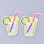 Computerized Embroidery Cloth Iron On Patches, Costume Accessories, Appliques, Drink, Yellow, 66x43x1mm(FIND-T030-146)