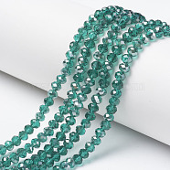 Electroplate Transparent Glass Beads Strands, Half Gray Plated, Faceted, Rondelle, Light Sea Green, 4x3mm, Hole: 0.4mm, about 123~127pcs/strand, 16.5~16.9 inch(42~43cm)(EGLA-A034-T4mm-E08)