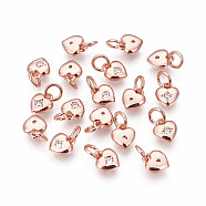 Brass Micro Pave Cubic Zirconia Charms, Heart, Rose Gold, 7.5x6.5x2mm, Hole: 3~3.5mm(ZIRC-F095-04RG)