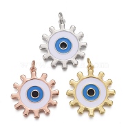 Brass Enamel Pendants, with Jump Rings, Long-Lasting Plated, Gear with Evil Eye, Mixed Color, 24.5x22x2mm, Hole: 3mm(KK-F821-50)