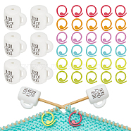 Cup with Word Food Grade Eco-Friendly Silicone Knitting Needle Stoppers, Baking Painted Zinc Alloy Knitting Stitch Marker Rings, Mixed Color, 14.5~20x14.5~22x1~16mm, Hole: 2mm(DIY-NB0010-69)