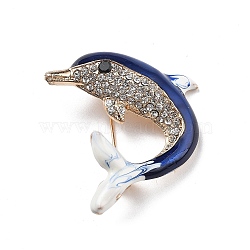 Marine Organism Alloy Rhinestone Brooches, Dolphin, 27.5x43mm(JEWB-Z034-03G-03)