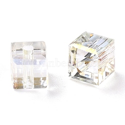 Electroplate Transparent Glass Beads, Faceted Cube, Rainbow Plated, Clear, 6x6x6mm, Hole: 1.8mm(EGLA-B003-01A-05)
