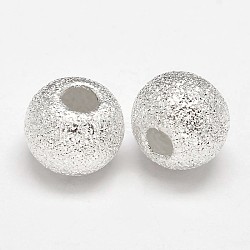 Round 925 Sterling Silver Textured Beads, Silver, 7x8.5mm, Hole: 3mm, about 33pcs/20g(STER-F012-23G)