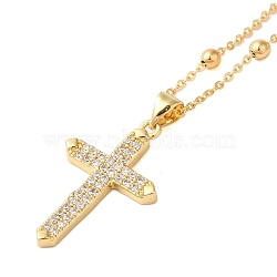 Brass Micro Pave Clear Cubic Zirconia Pendant Necklaces for Women, Real 18K Gold Plated, Cross, 17.44 inch(44.3cm)(NJEW-S429-06G-02)