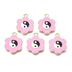 Alloy Enamel Pendants, Light Gold, Cadmium Free & Lead Free, Flower with Yin Yang, Pearl Pink, 19.5x15x2mm, Hole: 1.8mm(PALLOY-N153-57)